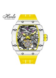 Haofa 1901 Skeleton Automatic Tourbillon Movement Watch for Men Luxury Mechanical Tourbillon Sapphire Mens Carbon Fiber Watch