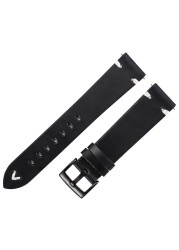 Leather Watchband Black Dark Brown Oil Wax Leather Italian Watch Strap 18mm 20mm 22mm Quick Release Handmade Cowhide Watch Strap