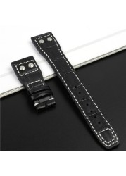 21mm 22mm Genuine Cowhide Leather Watchband with Stud for IWC Pilot PORTOFINO Portuguese Watch Strap Folding Buckle Accessories