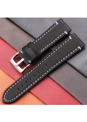 Genuine Leather Watch Band Strap Manual Men Thick 7 Colors 18mm 20mm 22mm 24mm Watchbands Stainless Steel Buckle Accessories