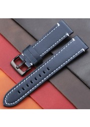 Genuine Leather Watch Band Strap Manual Men Thick 7 Colors 18mm 20mm 22mm 24mm Watchbands Stainless Steel Buckle Accessories