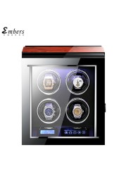 Luxury Embers Automatic Watch Winding Wood Mabuchi Motro Automatic Watches Box Shaker LCD Touch Screen Wooden Safe Storage Box