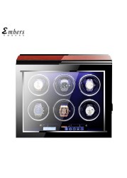 Luxury Embers Automatic Watch Winding Wood Mabuchi Motro Automatic Watches Box Shaker LCD Touch Screen Wooden Safe Storage Box