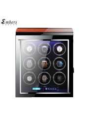 Luxury Embers Automatic Watch Winding Wood Mabuchi Motro Automatic Watches Box Shaker LCD Touch Screen Wooden Safe Storage Box