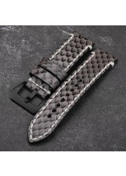 Handmade Gray Python Leather Bracelet, 20 22 24 26mm, Compatible with PAM111 441, Leather Strap, Men's Bracelet