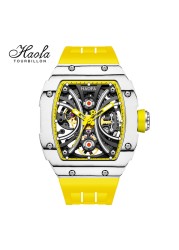 Haofa Men Automatic Mechanical Skeleton Luminous Sapphire Carbon Fiber Wrist Watches Luxury Mannen Horloge 1909 Men's Wristwatch