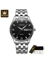 OLEVS Stainless Steel Strap Great Quality Watches for Men Waterproof Quartz Fashion Men Wristwatches Calendar Week Display