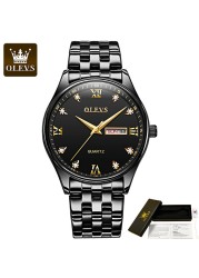 OLEVS Stainless Steel Strap Great Quality Watches for Men Waterproof Quartz Fashion Men Wristwatches Calendar Week Display