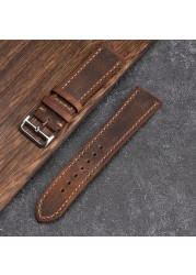 Handmade brown leather watch strap for men and women, 20 22 18mm, soft antique style, first layer