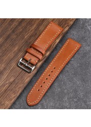 Handmade brown leather watch strap for men and women, 20 22 18mm, soft antique style, first layer