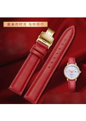 red color for any brand women watch12mm14mm 15mm 16mm 18mm 20mmRose gold buckle genuine leather watches wrist strap