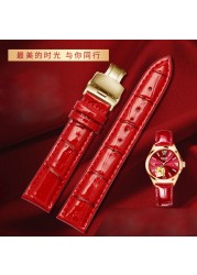 red color for any brand women watch12mm14mm 15mm 16mm 18mm 20mmRose gold buckle genuine leather watches wrist strap