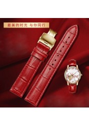 red color for any brand women watch12mm14mm 15mm 16mm 18mm 20mmRose gold buckle genuine leather watches wrist strap