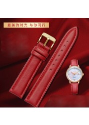 red color for any brand women watch12mm14mm 15mm 16mm 18mm 20mmRose gold buckle genuine leather watches wrist strap