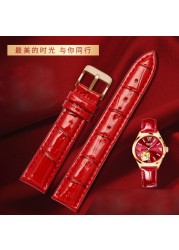 red color for any brand women watch12mm14mm 15mm 16mm 18mm 20mmRose gold buckle genuine leather watches wrist strap