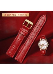 red color for any brand women watch12mm14mm 15mm 16mm 18mm 20mmRose gold buckle genuine leather watches wrist strap