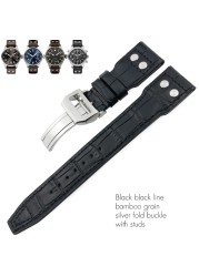 21mm 22mm High Quality Genuine Leather Rivets Watchband Fit For IWC Large Pilot Spitfire Gun Top Brown Black Cowhide Watch Strap