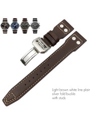 21mm 22mm High Quality Genuine Leather Rivets Watchband Fit For IWC Large Pilot Spitfire Gun Top Brown Black Cowhide Watch Strap