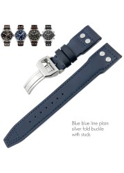 21mm 22mm High Quality Genuine Leather Rivets Watchband Fit For IWC Large Pilot Spitfire Gun Top Brown Black Cowhide Watch Strap