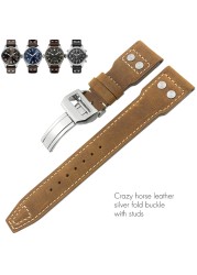 21mm 22mm High Quality Genuine Leather Rivets Watchband Fit For IWC Large Pilot Spitfire Gun Top Brown Black Cowhide Watch Strap