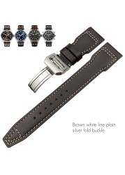 21mm 22mm High Quality Genuine Leather Rivets Watchband Fit For IWC Large Pilot Spitfire Gun Top Brown Black Cowhide Watch Strap