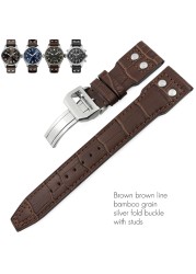 21mm 22mm High Quality Genuine Leather Rivets Watchband Fit For IWC Large Pilot Spitfire Gun Top Brown Black Cowhide Watch Strap