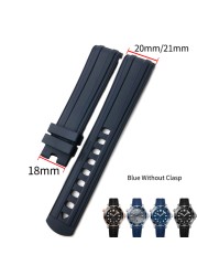 20mm 21mm 19/22mm High Quality Fluoros Rubber Watches Silicone Band Belt Fit For Omega New Seamaster 300 Black Blue Soft Strap