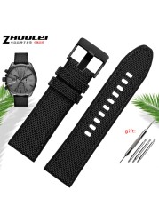 For Diesel Dz4500 Dz4506 DZ7420 DZ4318 Canvas Silicone Watch Strap Men's Officer Series 24 26 28mm Accessories Nylon Watchband