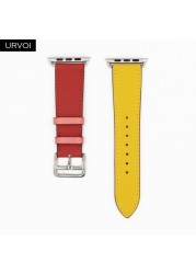 URVOI Leather Band for Apple Watch Series 7 6 SE 5 4 3 2 1 Round One for iwatch Straps Wrist Band Classic Design 41 45mm