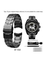 For Casio EF-550 EF-524 Stainless Steel Watchband 22mm Silver Strap Deployment Buckle Bracelet Metal Strap Men's Watch Series