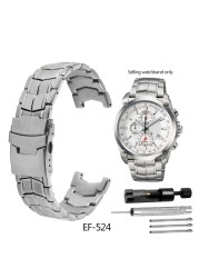 For Casio EF-550 EF-524 Stainless Steel Watchband 22mm Silver Strap Deployment Buckle Bracelet Metal Strap Men's Watch Series