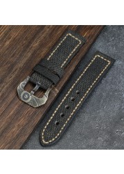 Handmade Canvas + Leather Watchband 20 22 24 26mm Compatible Bronze Strap Personalized Bronze Buckle