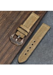 Handmade Canvas + Leather Watchband 20 22 24 26mm Compatible Bronze Strap Personalized Bronze Buckle