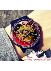 Brand new design 2021 men's hollow automatic golden skeleton mechanical watch GMT luxury brand watches waterproof men watch