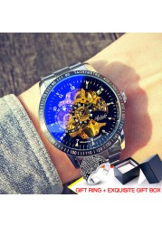 Brand new design 2021 men's hollow automatic golden skeleton mechanical watch GMT luxury brand watches waterproof men watch