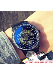 Brand new design 2021 men's hollow automatic golden skeleton mechanical watch GMT luxury brand watches waterproof men watch