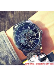 Brand new design 2021 men's hollow automatic golden skeleton mechanical watch GMT luxury brand watches waterproof men watch