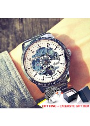 Brand new design 2021 men's hollow automatic golden skeleton mechanical watch GMT luxury brand watches waterproof men watch