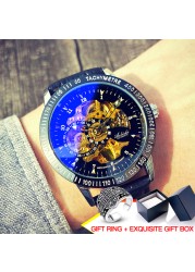 Brand new design 2021 men's hollow automatic golden skeleton mechanical watch GMT luxury brand watches waterproof men watch