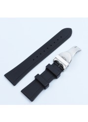 20mm 22mm Watchband Black Waterproof Soft Silicone Rubber Wrist Watch Band Silver Gold Clasp Buckle For Tudor Belt Tools Logo