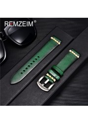 RIMSAM Quality Genuine Leather Watch Strap 18mm 20mm 22mm 24mm Fashion Green Watch Accessories Watchband With Solid Button