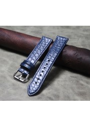 New Handmade Dark Royal Blue Blue Watch Band 18mm 19mm 20mm 21mm 22mm Crocodile Leather Calfskin Strap Bottom Leather Wristband