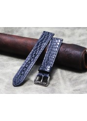 New Handmade Dark Royal Blue Blue Watch Band 18mm 19mm 20mm 21mm 22mm Crocodile Leather Calfskin Strap Bottom Leather Wristband