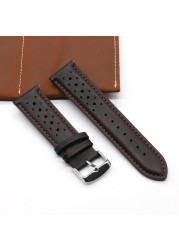 Handmade watch strap 18mm 19mm 20mm 22mm leather strap black brown blue breathable porous watches #C