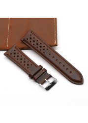 Handmade watch strap 18mm 19mm 20mm 22mm leather strap black brown blue breathable porous watches #C