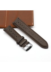 Handmade watch strap 18mm 19mm 20mm 22mm leather strap black brown blue breathable porous watches #C