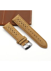 Handmade watch strap 18mm 19mm 20mm 22mm leather strap black brown blue breathable porous watches #C