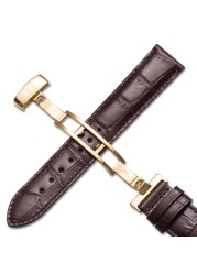 19mm 20mm 21mm 22mm Genuine Leather Watch Band For Tissot T035 Lilock T063 T41 Curved End Handmade Watch Strap Butterfly Buckle