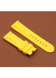 High Quality Black Blue Red Orange Army Green Watchband Silicone Rubber Strap for Panerai Pin Buckle 22mm 24mm 26mm