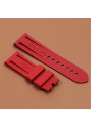 High Quality Black Blue Red Orange Army Green Watchband Silicone Rubber Strap for Panerai Pin Buckle 22mm 24mm 26mm